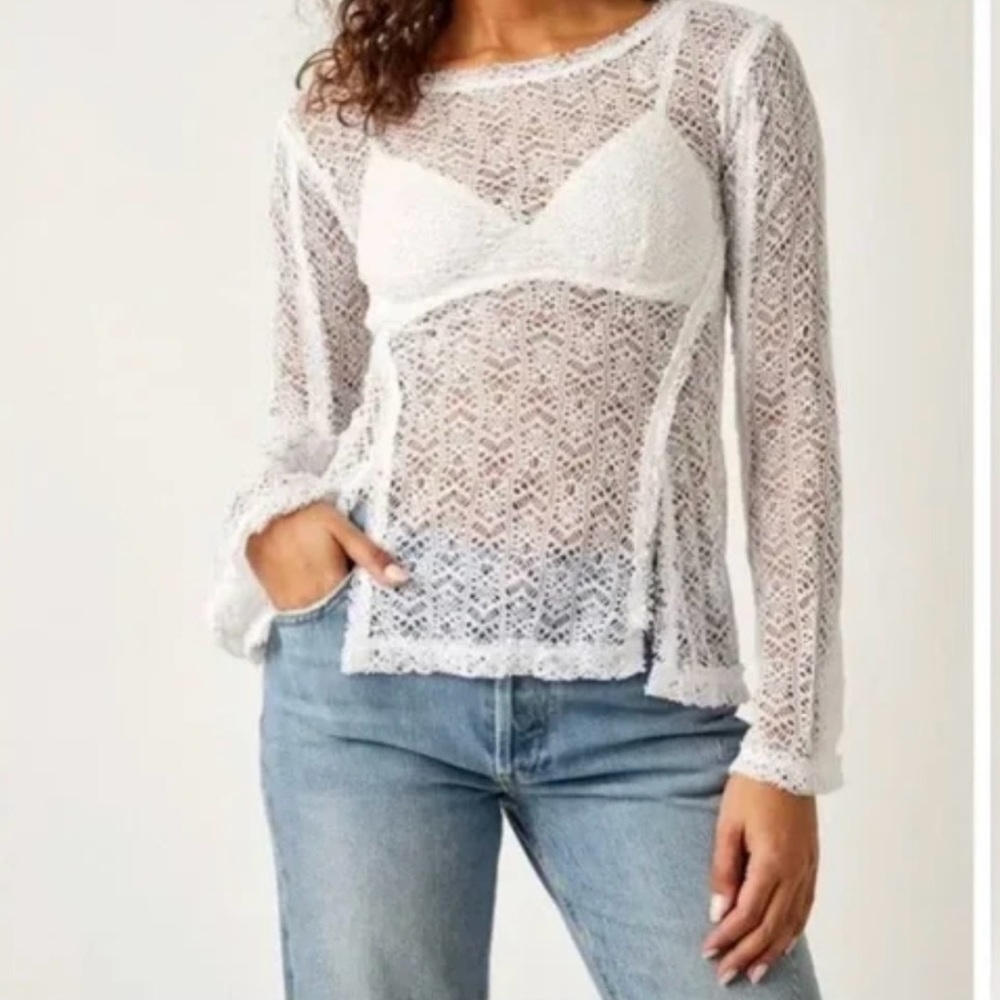 Free People On the Road Twisted Lace Top in White Size Medium New